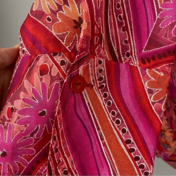 Y Pink Orange Floral Semi Sheer Rayon Linen Blend Floral Blouse XL - Picture 7 of 9